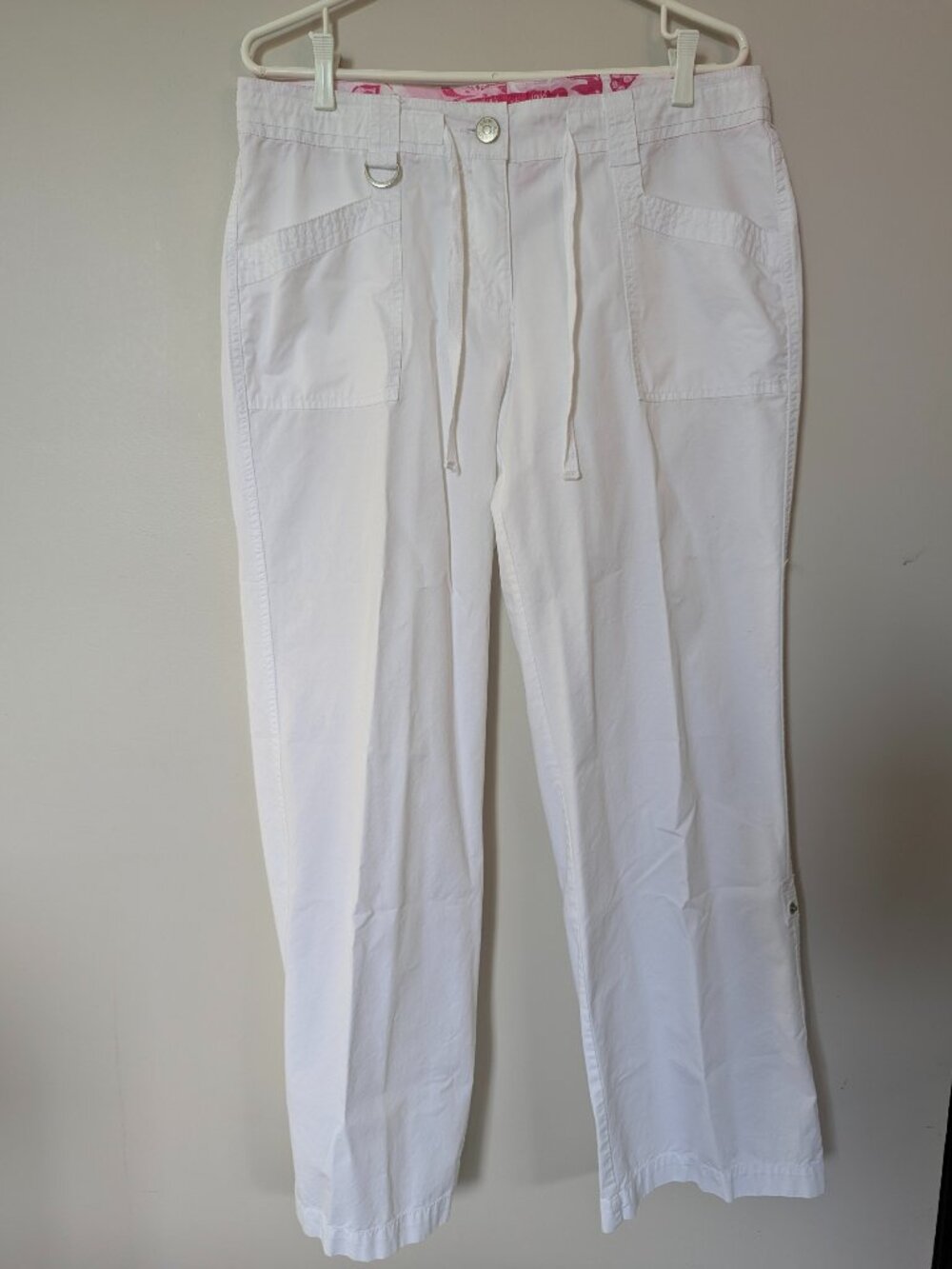 Lady Hathaway Women's Sz 12 white straight leg pants Rolling Leg Cotton